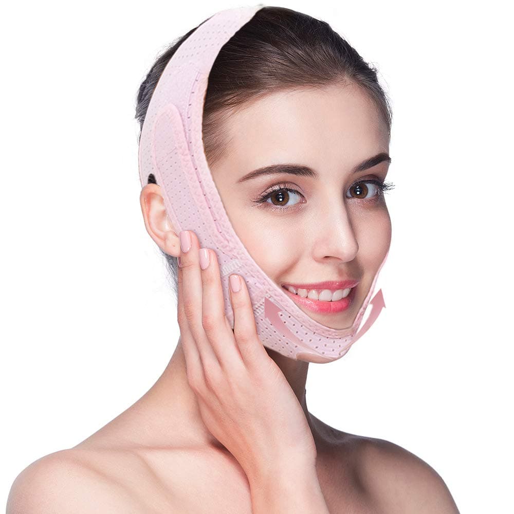 2020 Summer Facial Slimming Strap, Double Chin Reducer V Line Mask Adjustable Lifting Chin Strap Breathable Ultra-thin Sleeping Face Lifting Belt for Women Lifting Firming(Pink)