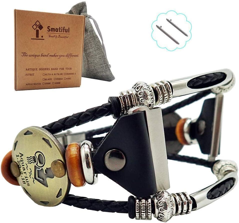 Smatiful Cool Bands for Women,Sport Travel Band Wristbands Compatible with Fitbit Versa 1,2 & Lite,Classic Black Ropes,Copper Aquarius