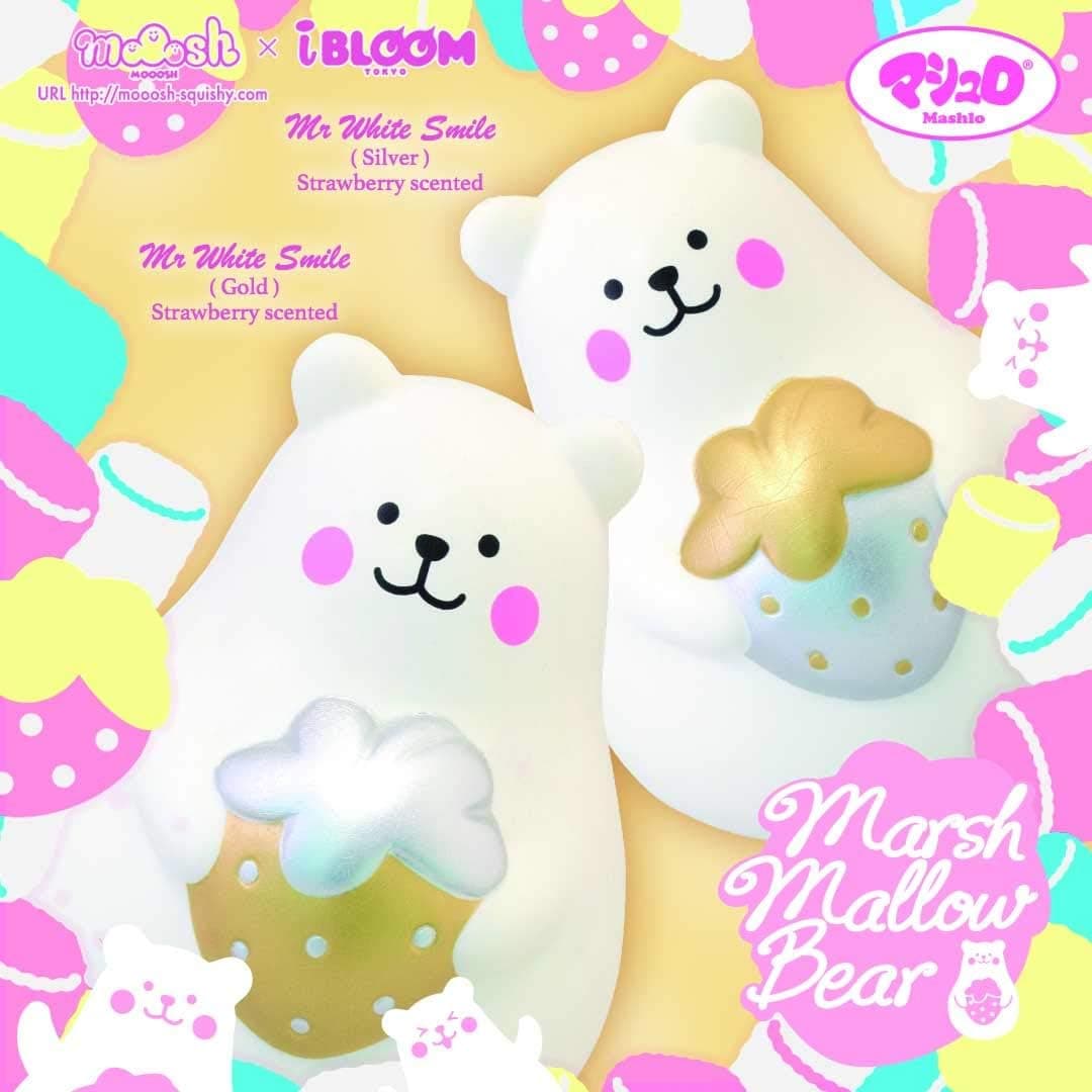 ibloom Marshmallow Bear Mr White Slow Rising Big Squishy Toy (Silver Strawberry, 5.6 Inch) Party Favors, Stress Balls, Birthday Gift Boxes, Kawaii Squishies for Kids, Girls, Boys, Adults