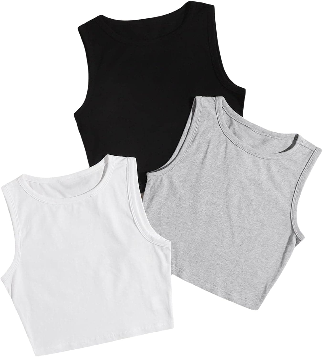 SheIn Women's 3 Piece Ribbed Knit Crop Tank Top Round Neck Sleeveless Racerback Cami Crop Tops
