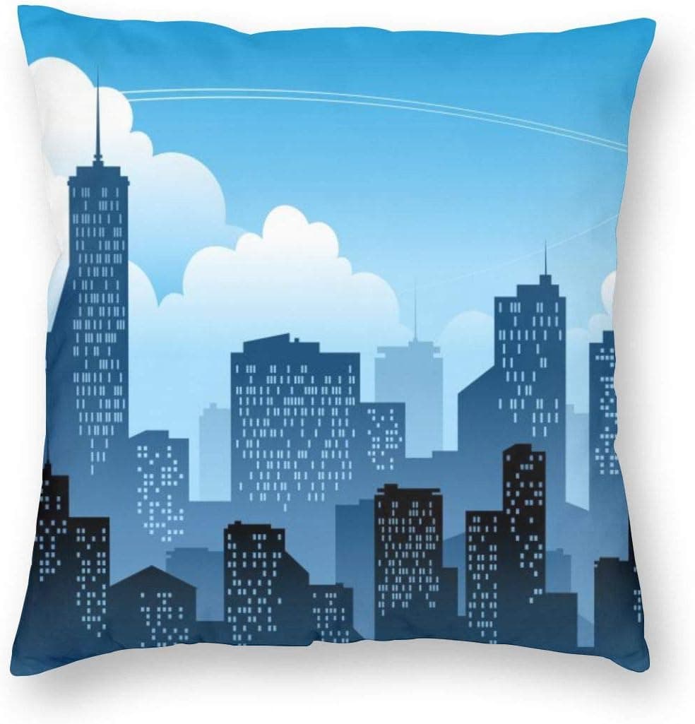 Modern City Throw Pillow Cover Blue Pillowcase Square Home Decoration Sofa Cushion Cover