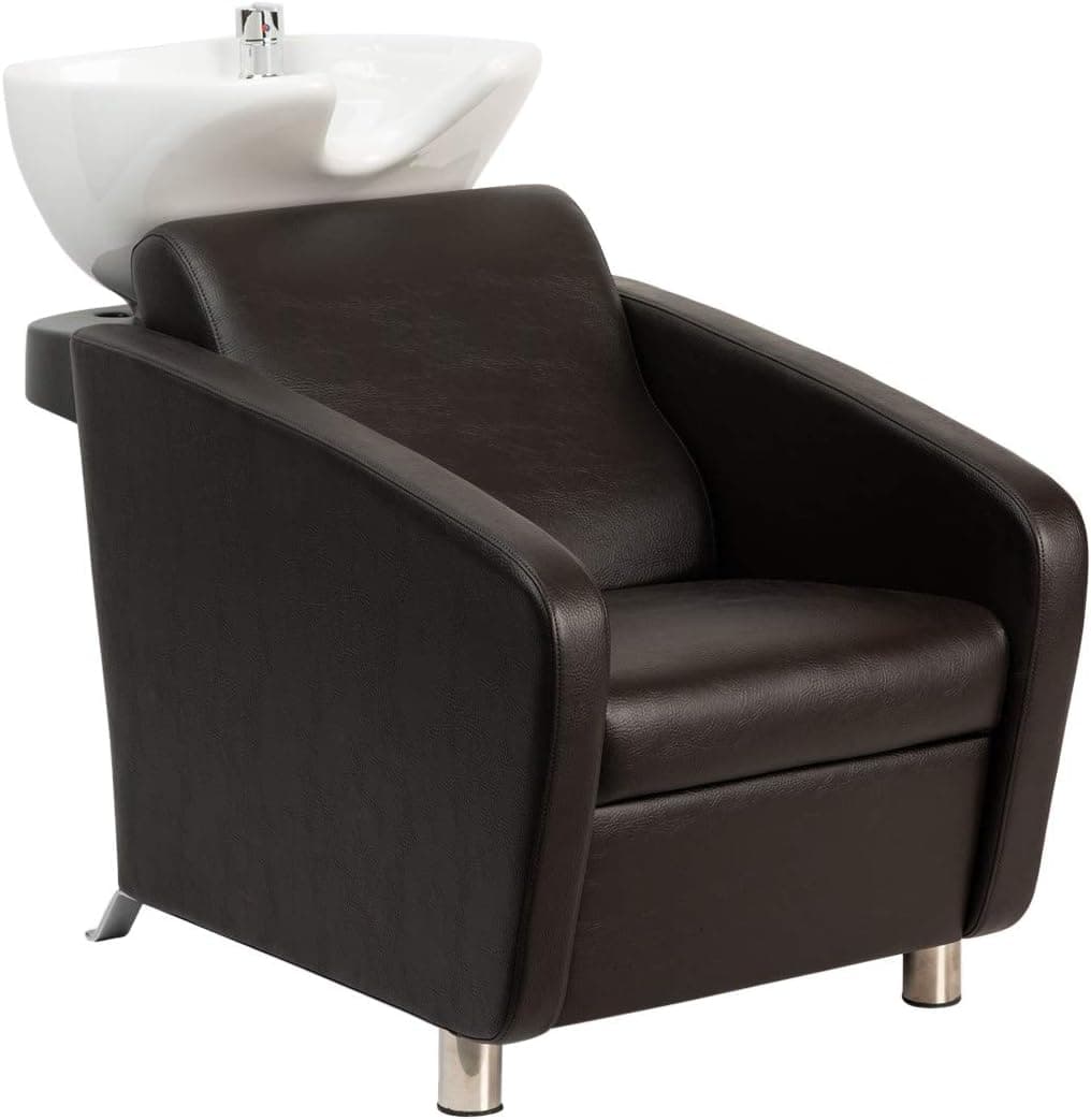 Buy-Rite Shelby Backwash Unit - Salon Shampoo Chair & Deep Tilting Porcelain Shampoo Bowl, Dual Function Nozzle, Extra Wide Seat and Extra Lumbar Support, in Espresso, YLG-556YLG-556-ESP