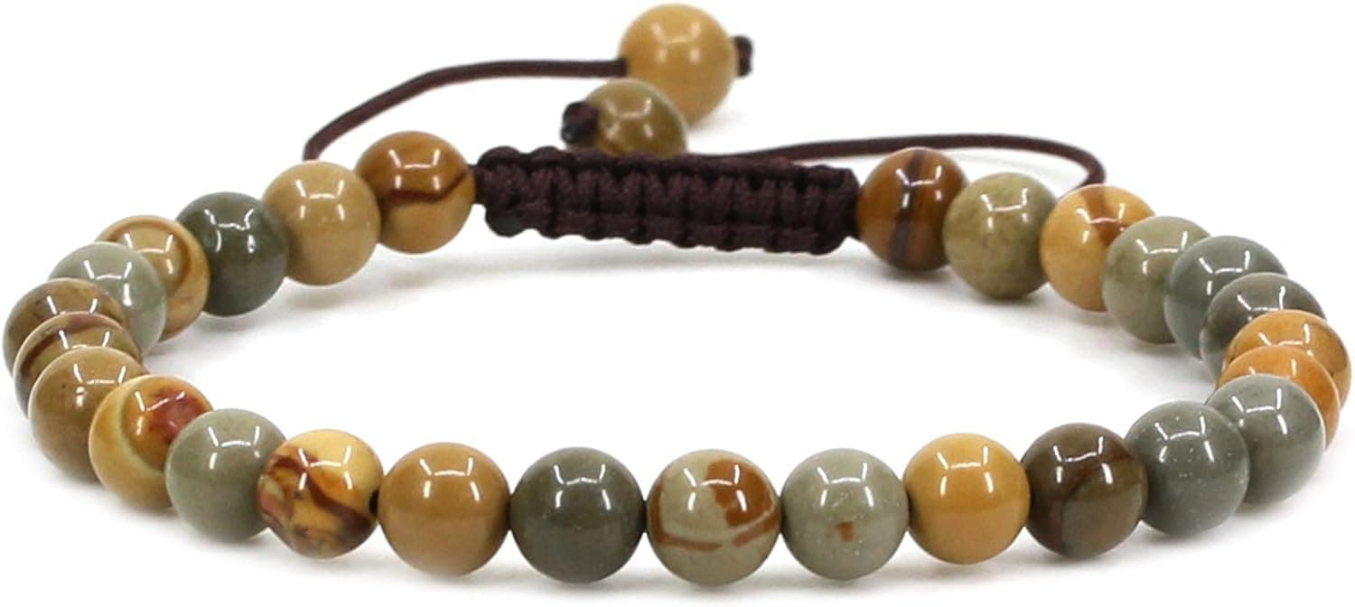Keleny Gem Semi Precious Gemstones 6mm Round Beads Stone Crystal Adjustable Braided Bracelets Unisex