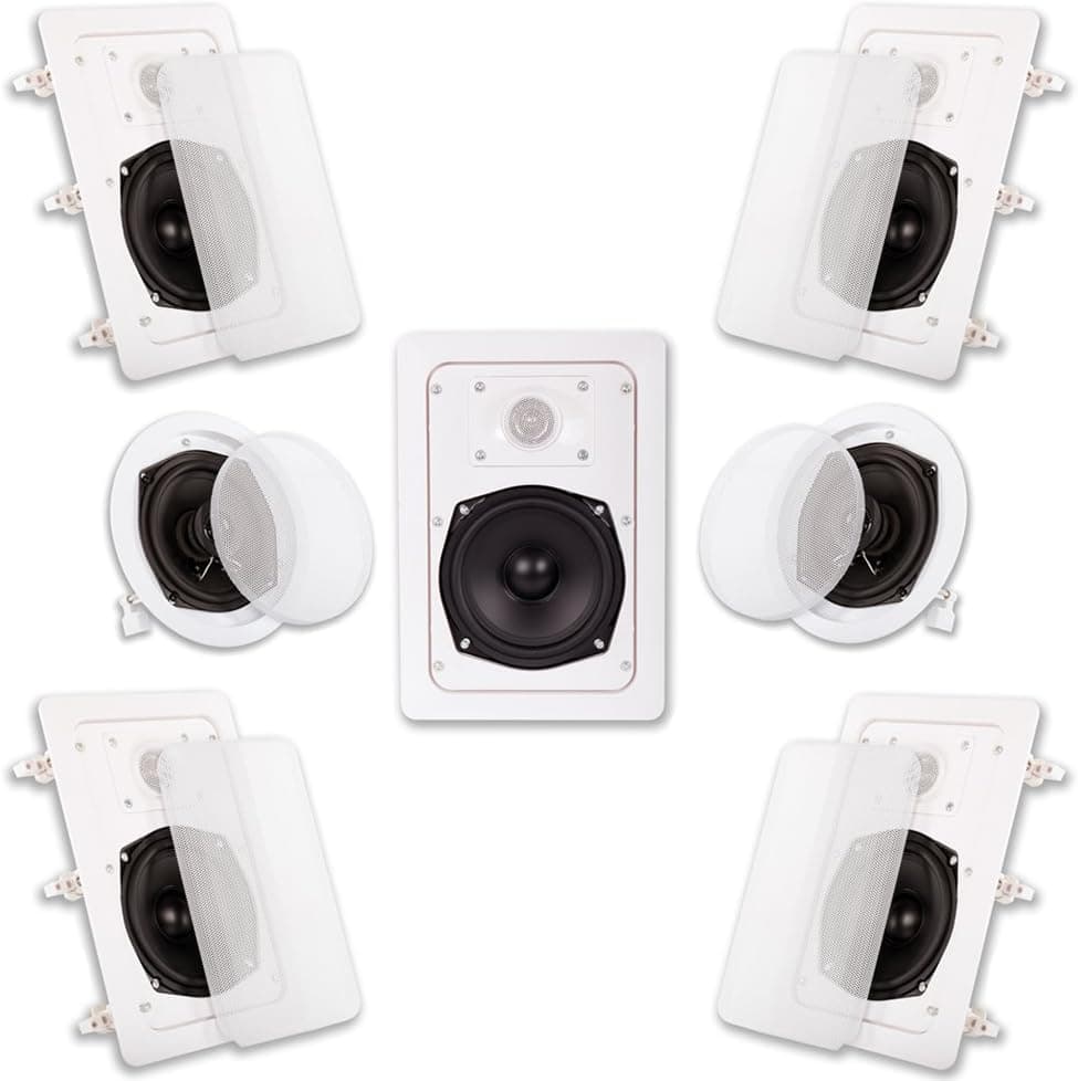 Acoustic Audio HT-57 In Wall In Ceiling 1400 Watt Home Theater 7 Speaker System