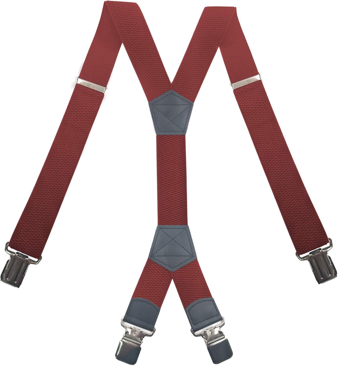 Suspenders For Men Straight Metal Clips 1.6" Wide X Y Back Adjustable Straps (dark red)