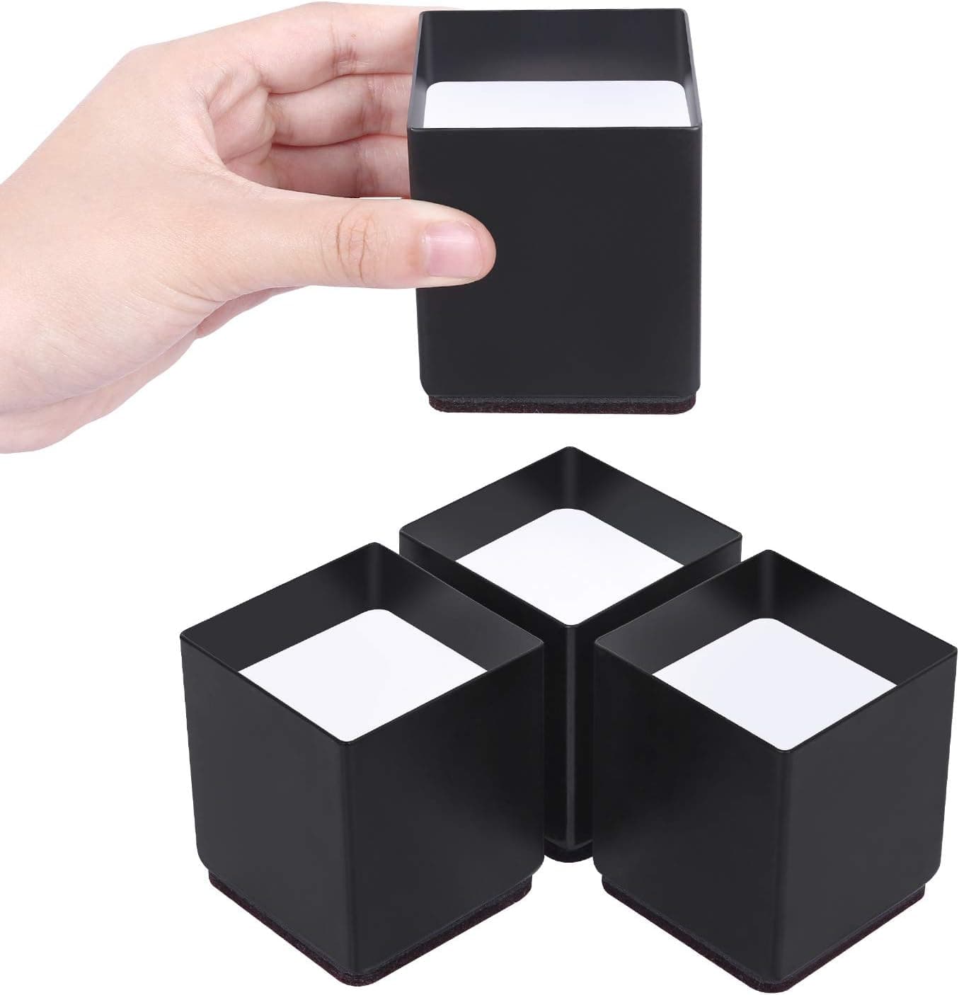 AIRUJIA Furniture Risers,4Pack Steel Bed Risers,Lifts Height 2 inches,Non-Slip Bottom Felt Pad,Heavy-Duty Table,Sofa Riser Protect Floor (Square,Black)
