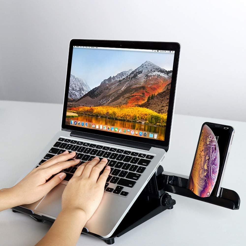 Adjustable Notebook Computer Table, Laptop Stand with Mobile Phone Stand, Portable Foldable Laptop Riser for Office, Study and Entertainment