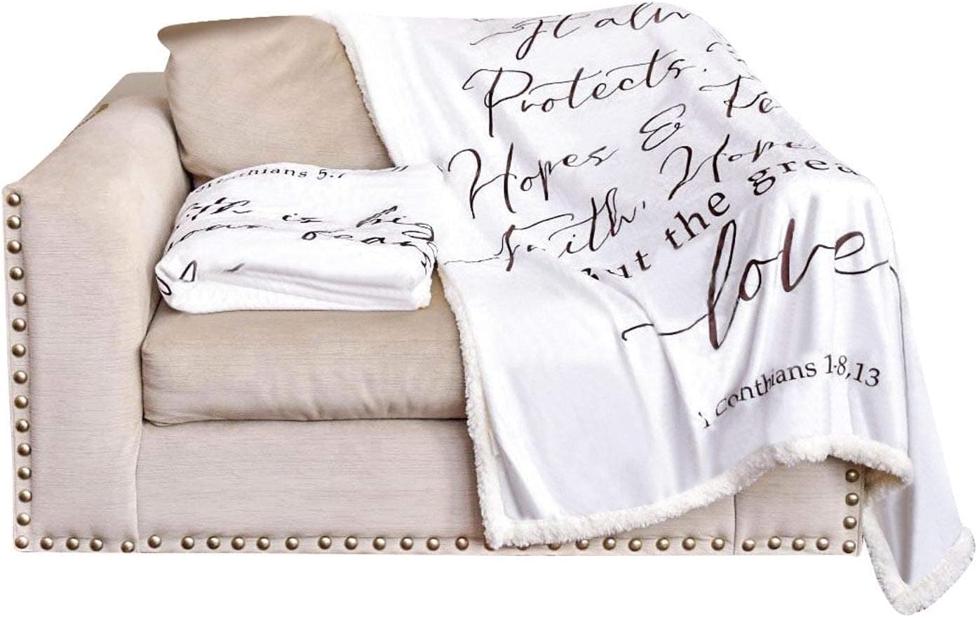 Double Creek 1 Corinthians Love Is Scripture Throw Blanket - Ultra Soft Sherpa Fleece Microfiber Inspirational Comfort Blanket for Bed Couch Chair - Wedding, Anniversary or Get Well Gift for Men Women
