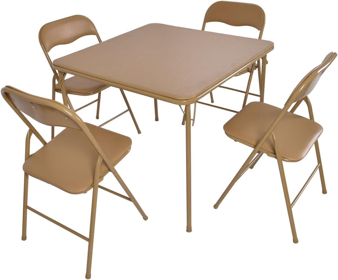 Giantex 5-Piece Folding Table and Chairs Set Multi-Purpose Kitchen Dining Games Table Set 1 Table 4 Chairs w/Padded Seat (Tan)