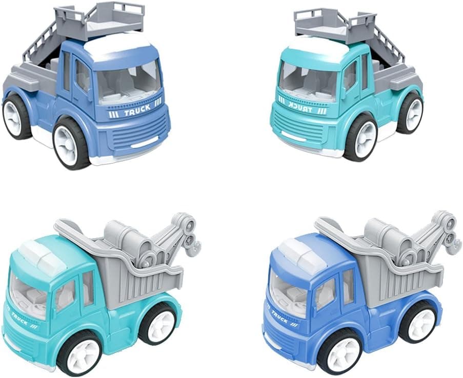 CARLORBO Play Vehicles Set, 4 Die-cast Metal Pull Back Car Toys Friction Powered Construction Cars,Baby Toddlers Toys for Boy Girls Age 3 Early Learning