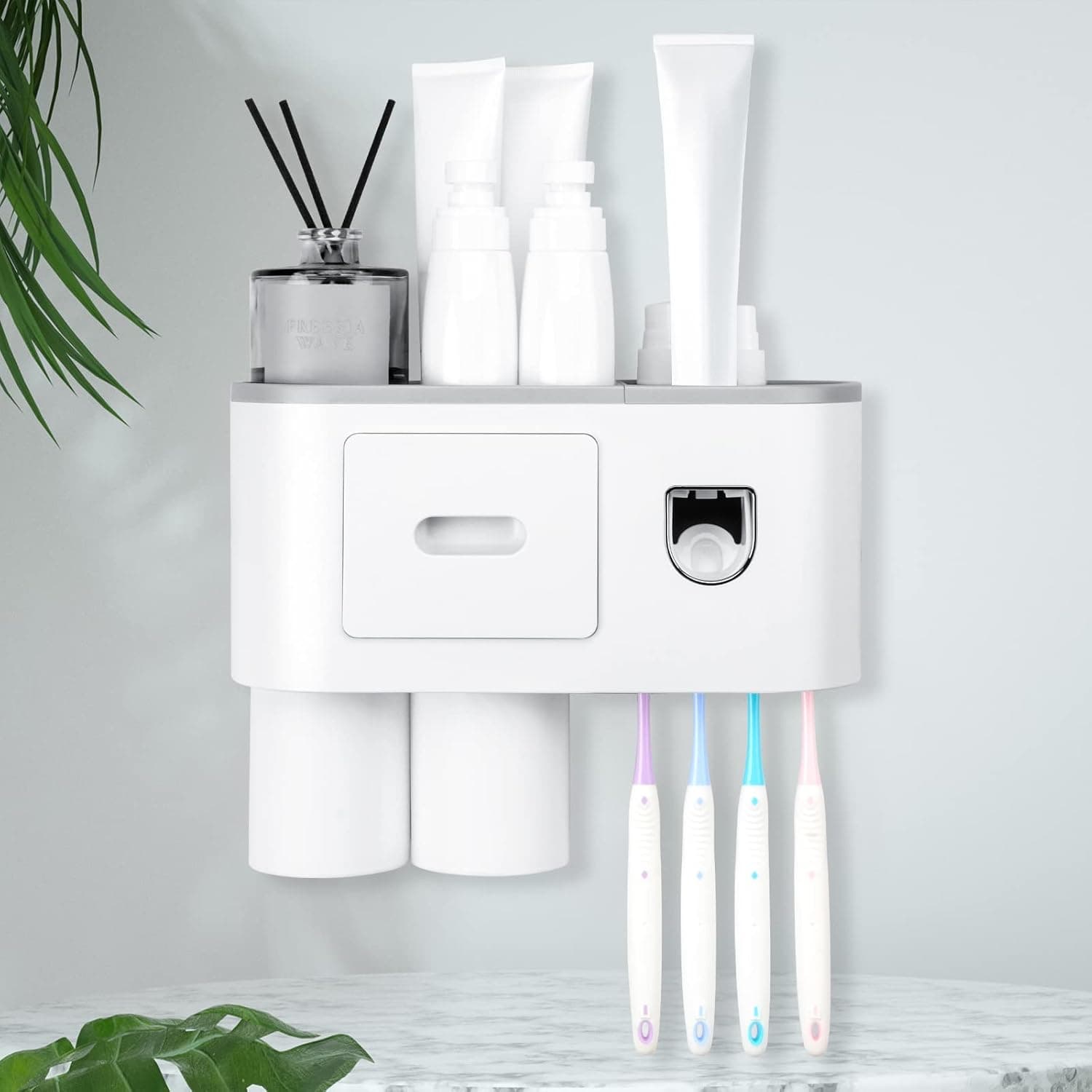 AININUOY Toothbrush Holders,Toothbrush Holder with Toothpaste Dispenser,Multifunctional Toothbrush Holder,Toothbrush Holders for Bathrooms