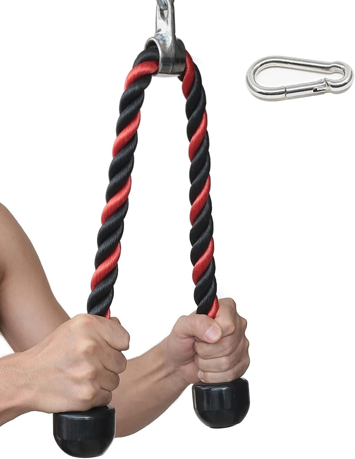 Tricep Rope 27 & 36 inches 2 Colors Fitness Attachment Cable Machine Pulldown Heavy Duty Coated Nylon Rope with Solid Rubber Ends