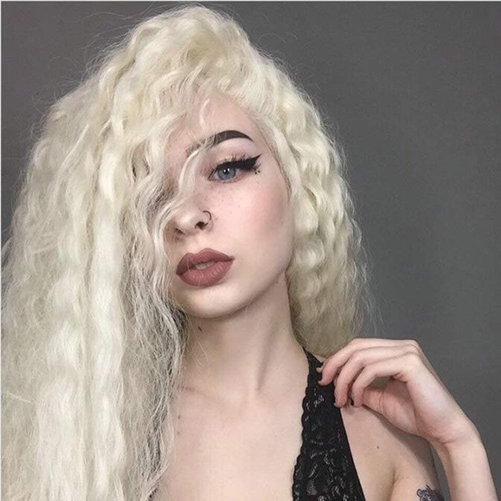 RainaHair Bouncy Curly Long Blonde Lace Front Wig Middle Part Synthetic Wigs Natural Looking Heat Resistant Fiber Wigs for Women Cosplay Party Holidays 24 inches