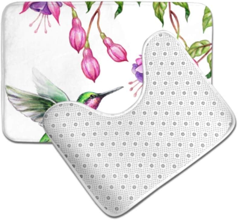 Bath Mats Shower Exotic Nature Flying Hummingbird Tropical Fuchs Bath Mat Stylish Bathroom Rugs Set 2 Piece Bath Shower Mat and U-Shaped Toilet Rug 24" X16" 20"x16" for The Toilet