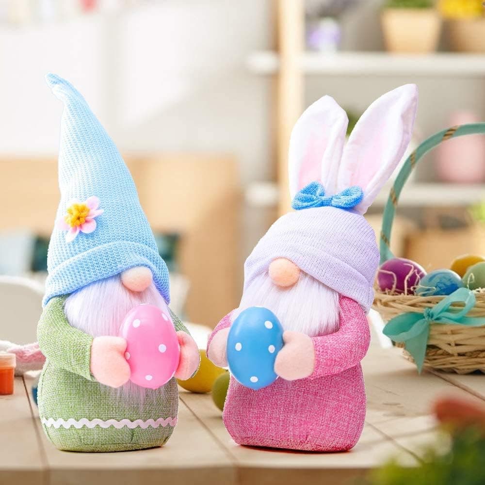 APHRODY Easter Gnome Plush Elf Decorations, 2 pcs Handmade Gnome Bunny Faceless Doll Easter Ornaments, Spring Home Decor Gifts for Women Men (A)