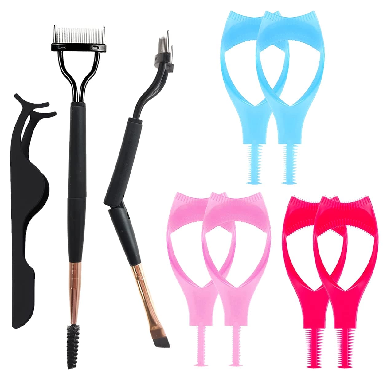9PCS Eyelash Applicator Tool, JSUSLIFE 3 In 1 Lash Shield for Applying Lashes, Mascara Guard Eyelashes Separator Comb Angled Eyebrow Brush and Lash Tweezers Set for Women Girls Makeup