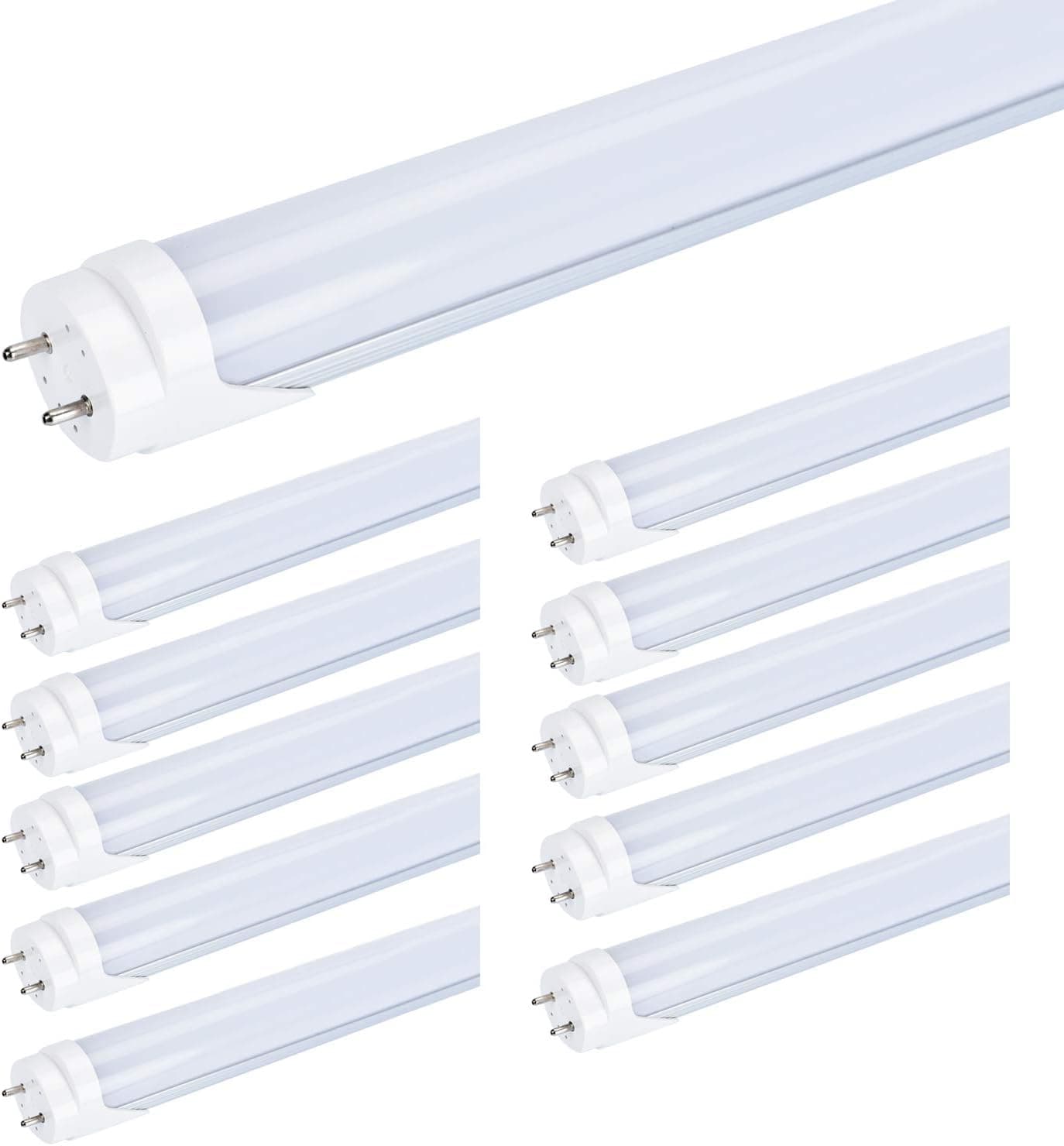 Zoopod T8 4FT LED Tube Light Fixture To Replace Fluorescent Dual-End Powered, Ballast Bypass, 18W (40W Equiv), 6000K Daylight,Warm White 3000K, Frosted Cover,Garage Warehouse Shop Lights 10Pack 25Pack