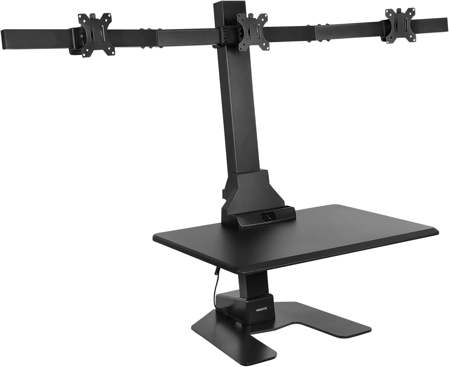 Mount-It! Triple Monitor Electric Standing Desk Converter | Height Adjustable Sit-Stand Converting Desk for Home, Office | Stand-Up Computer Workstation with Three Monitor Mount