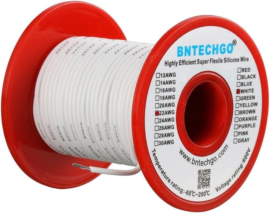 BNTECHGO 22 Gauge Silicone Wire Spool 100 ft White Flexible 22 AWG Stranded Tinned Copper Wire