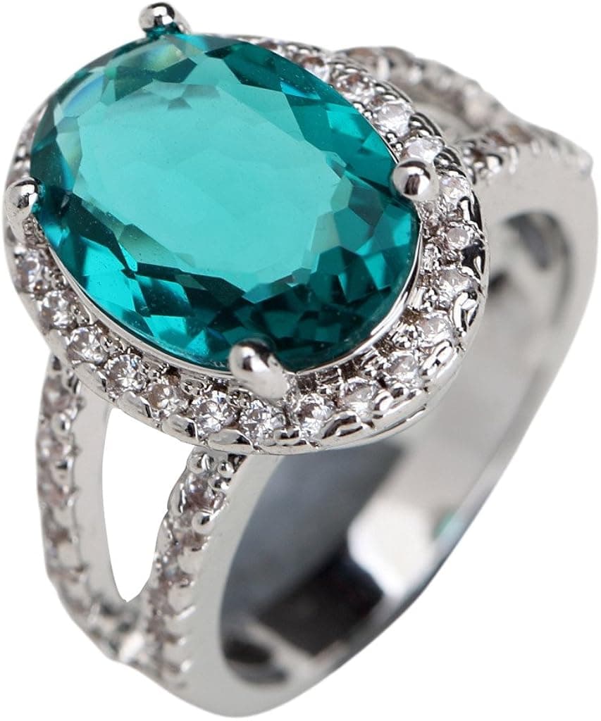GULICX Silver Tone CZ Fashion Blue Rhinestone CZ Austrian Crystal Engagement Ring