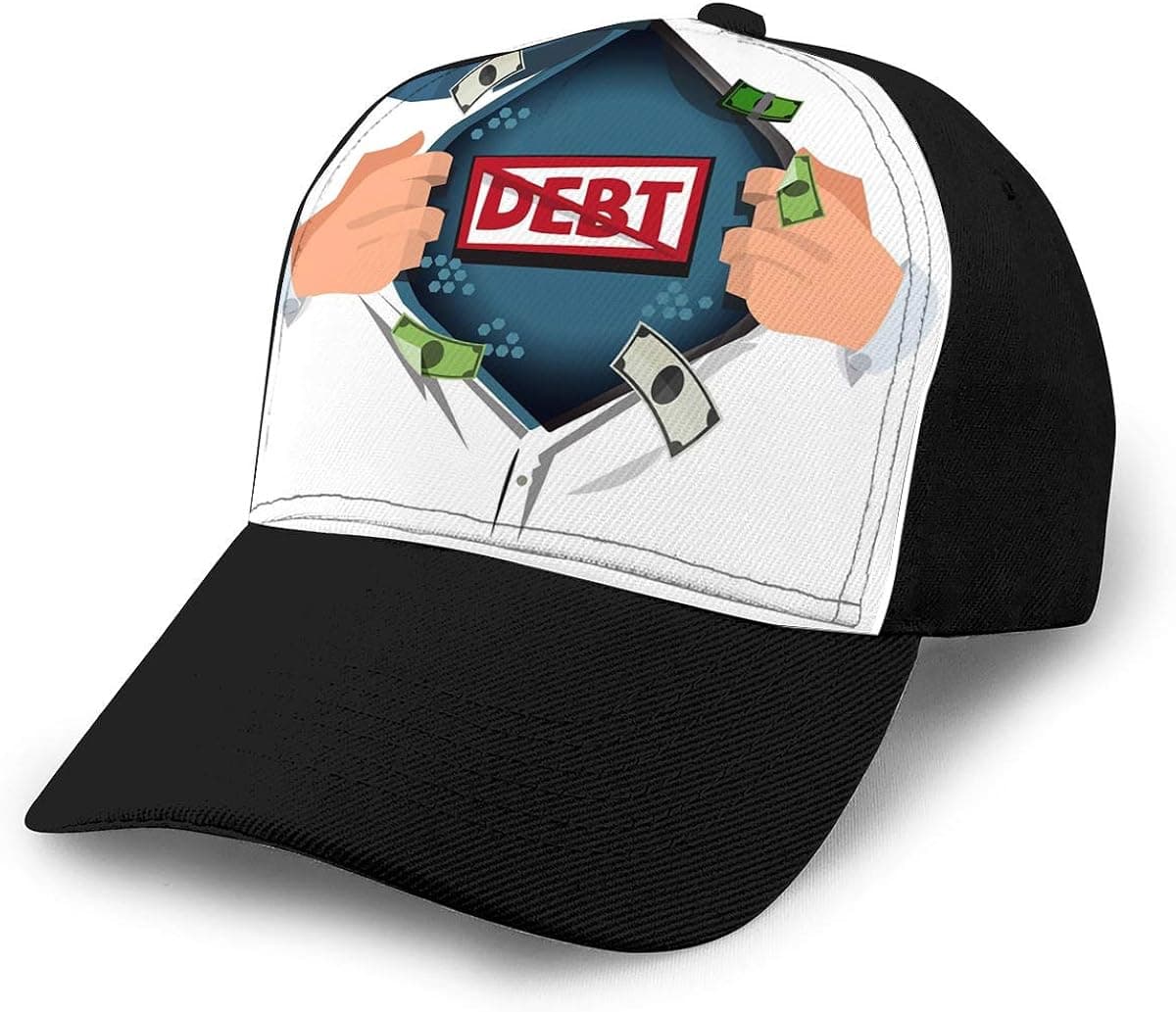 Adjustable Cotton Hat Fashion Cotton Denim Baseball Cap Man Open to Show no Debt Sign Cartoon Style Free Concept