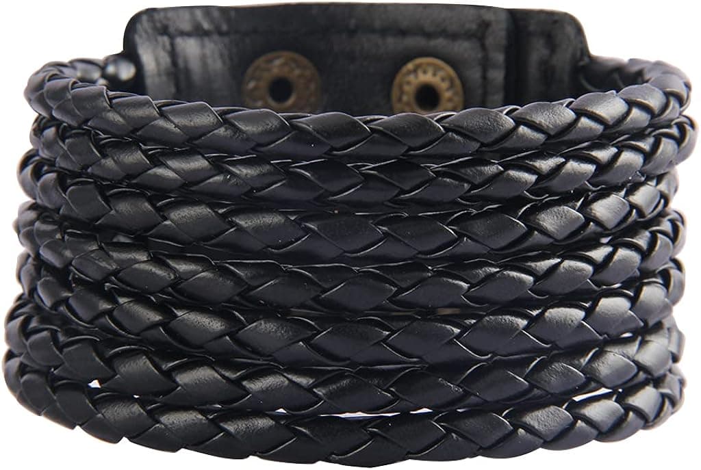 Jeilwiy Punk Leather Wristbands for Men Bracelets Handmade Wide Cuff Bangle Braided Jewelry Black Brown Adjustable - Teen Girls Boys Punk Father's Gifts