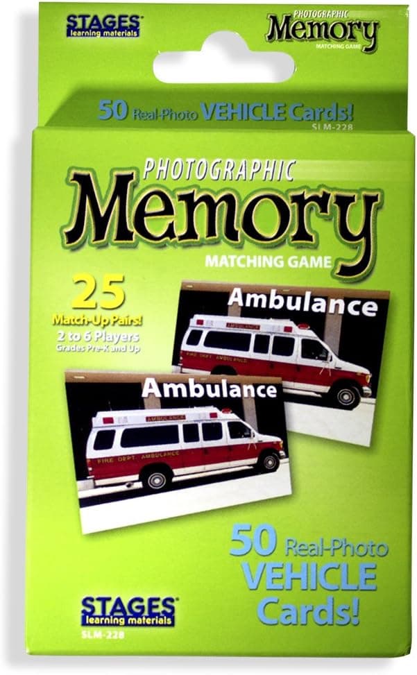 Stages Learning Materials Picture Memory Vehicles Card Game Memory Game, Green, Size 5 x 3