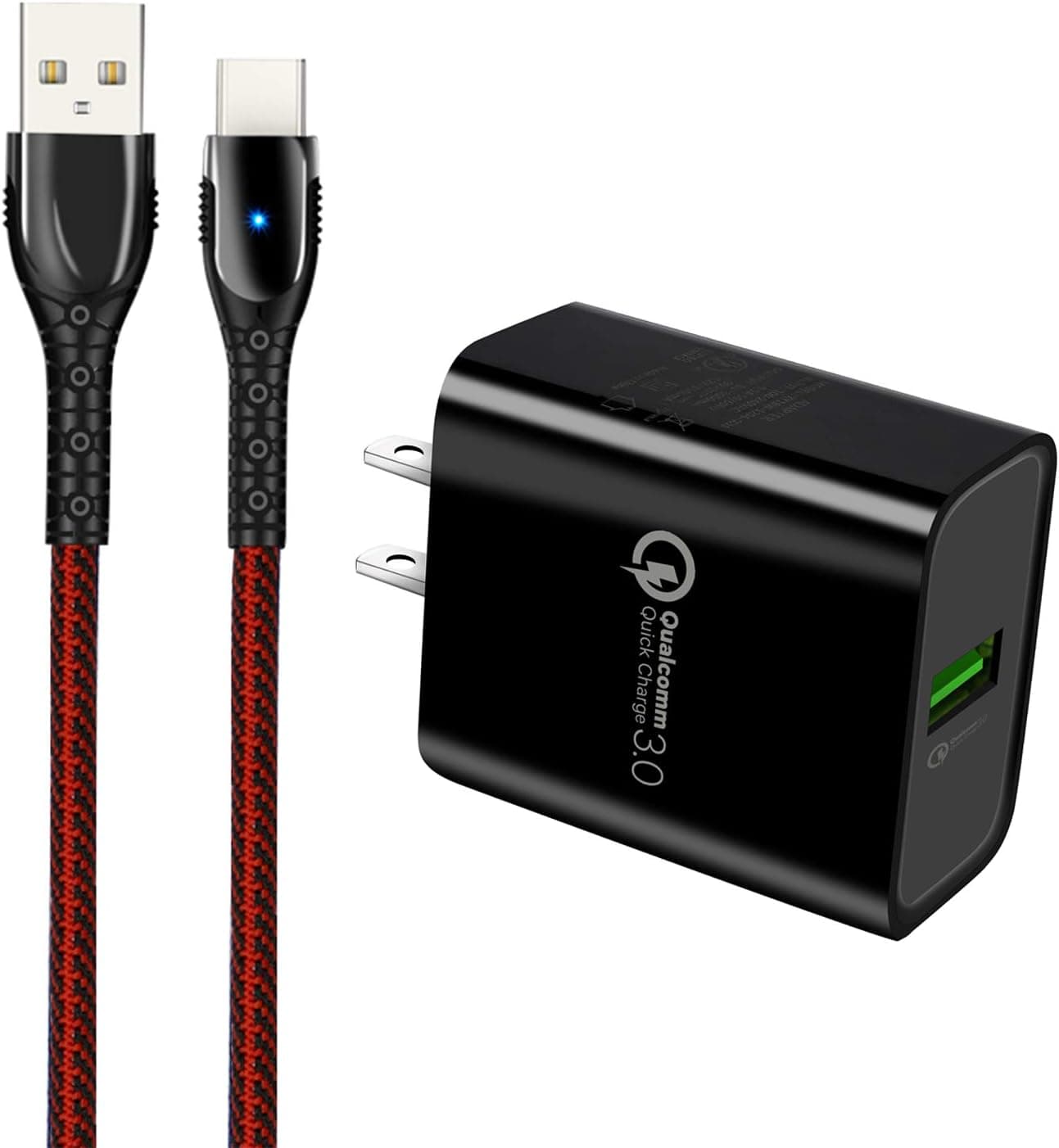 Quick Charge 3.0 Wall Charger with 6FT Type C Red Nylon Braided Cable for Thinq G8 G8X G7 G6 G5, V30S V35 V40 V50 V60 Phone, for Stylo 6/5/4, V20 V30 and More,18W Adapter and Cord