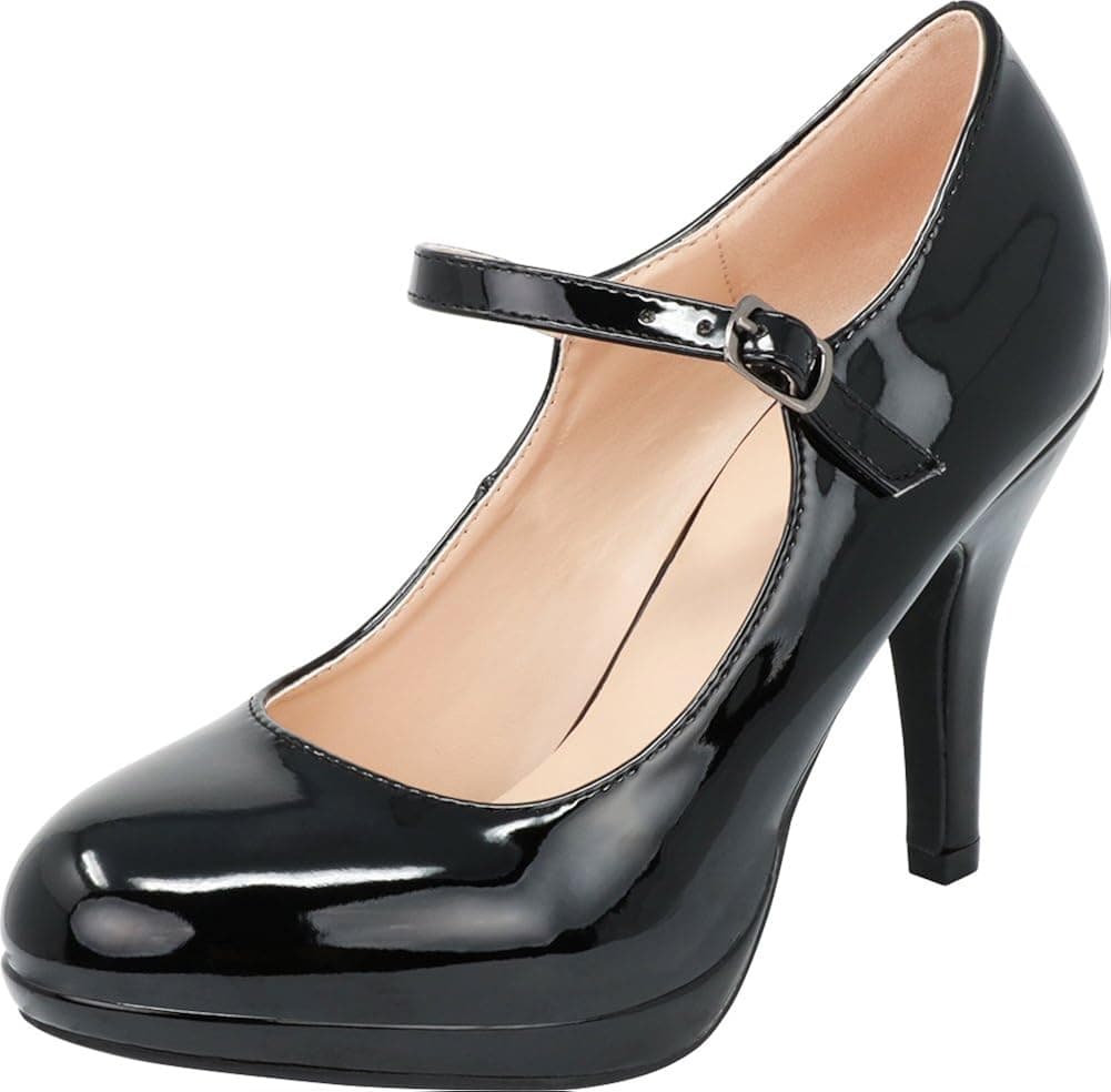 Cambridge Select Women's Closed Round Toe Mary Jane Buckled Strap Platform High Heel Pump (10 B(M) US, Black Patent PU)