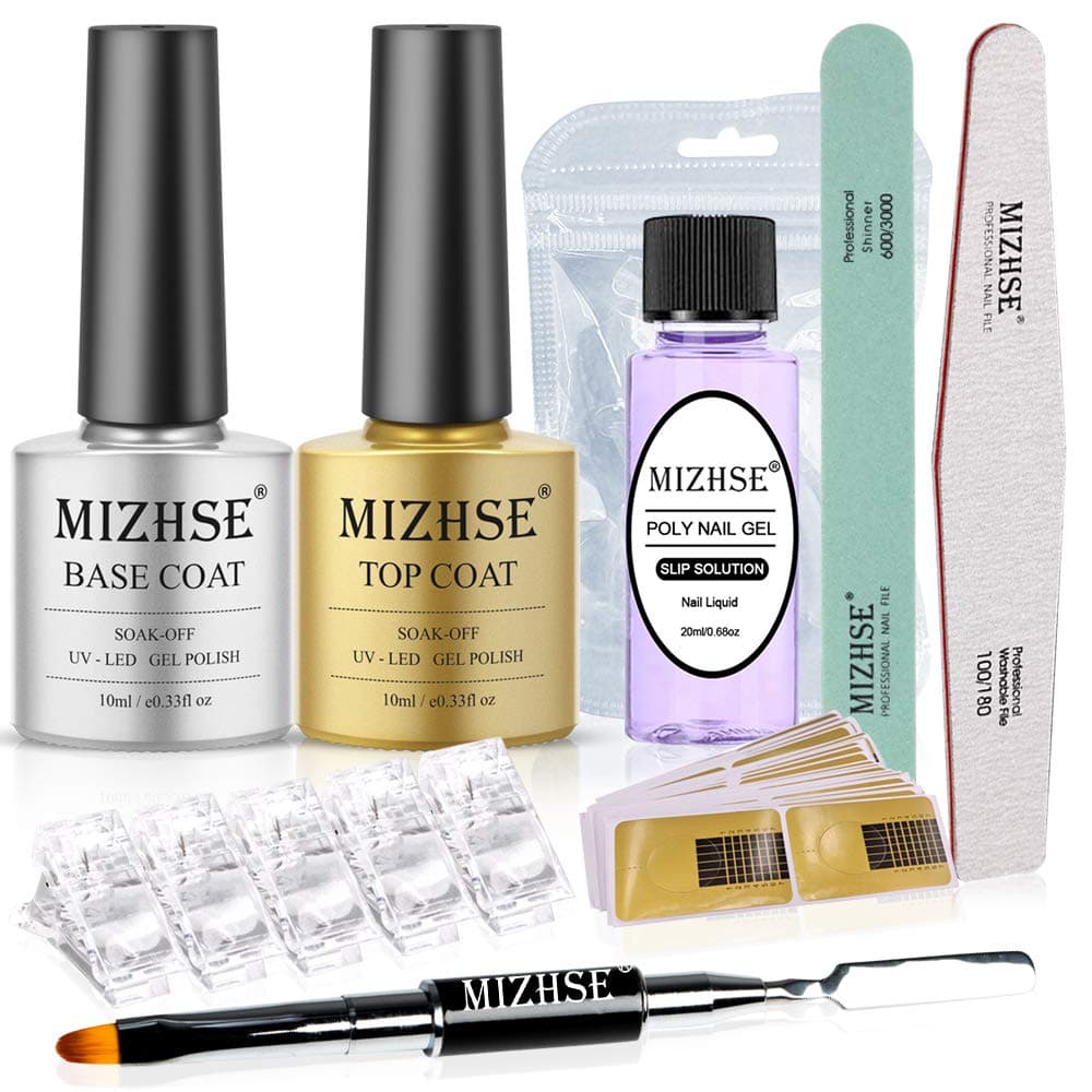 MIZHSE Poly Nail Gel Tools Quick Building Poly Builder UV Gel Tools Kit Finger Extension Tips Mold, DIY Poly Quick Gel Starter Set