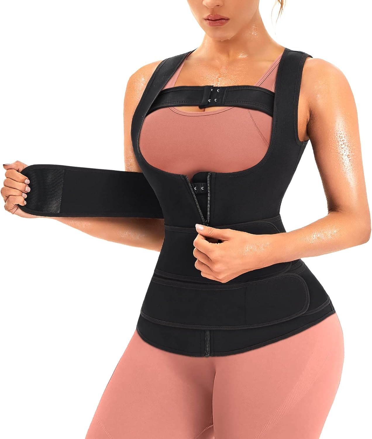 Rolewpy Sauna Sweat Waist Trainer Vest for Women Stabilize Breast Movements with 3 Belt Sweat Suit Waist Trimmer Tops