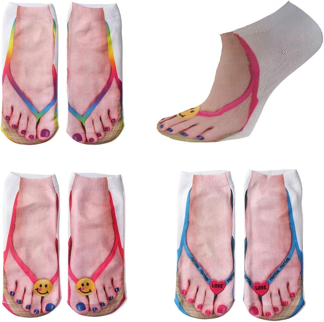 Flip Flop Socks Women Funny Comfort Slipper Socks Men Novelty Crazy Casual Personalized Low Cut Ankle Crew