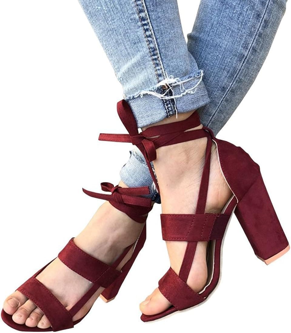 Susanny Chunky Block Heeled Sandals Women's Ankle Strap High Heels Open Toe Pumps Shoes