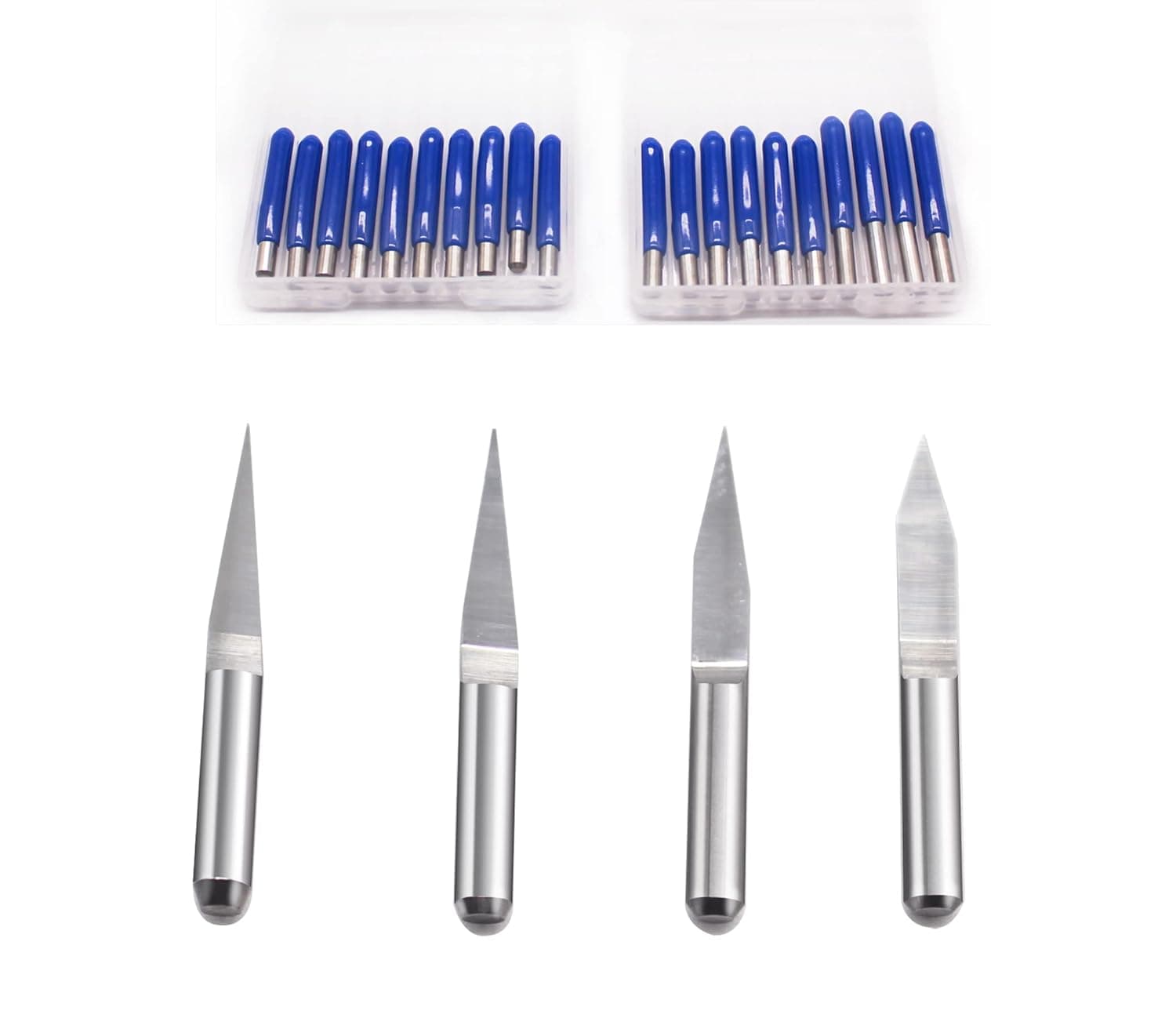 Halyuhn 20 Pcs 10° 15° 20° 30° CNC Router Engraving Bits, 1/8" 3.17mm Shank Cabide Drill Bit Set V Bit Cutter for CNC Machine 0.1 mm Tip, Sharp Cutting Router Rotary Tool Set for PCB PVC Wood Acrylic