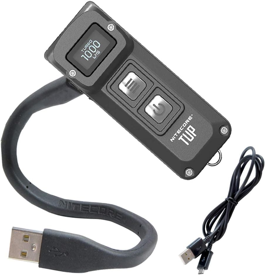 Nitecore Tup 1000 Lumen Rechargeable Everyday Carry Keychain Flashlight with OLED Display USB Charging Cable Stand and LumenTac Charging Cable (Grey)