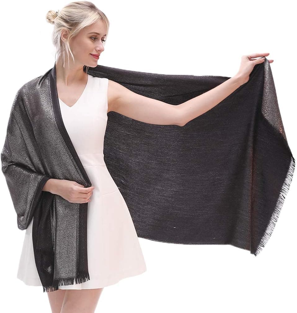 LMVERNA Women's Sparkling Metallic Soft Pashmina Shawls and Wraps Scarf in Solid Colors