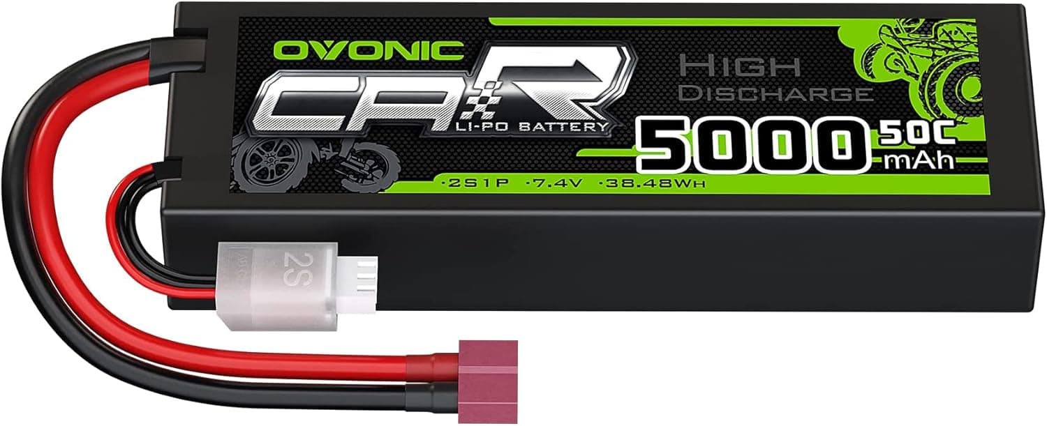OVONIC 7.4V Lipo Battery 5000mAh 50C 2S Lipo Battery Pack HardCase with Deans T Plug for RC Car Traxxas Bigfoot Arrma Axial Losi Traxxas Slash Buggy and Monster Truck