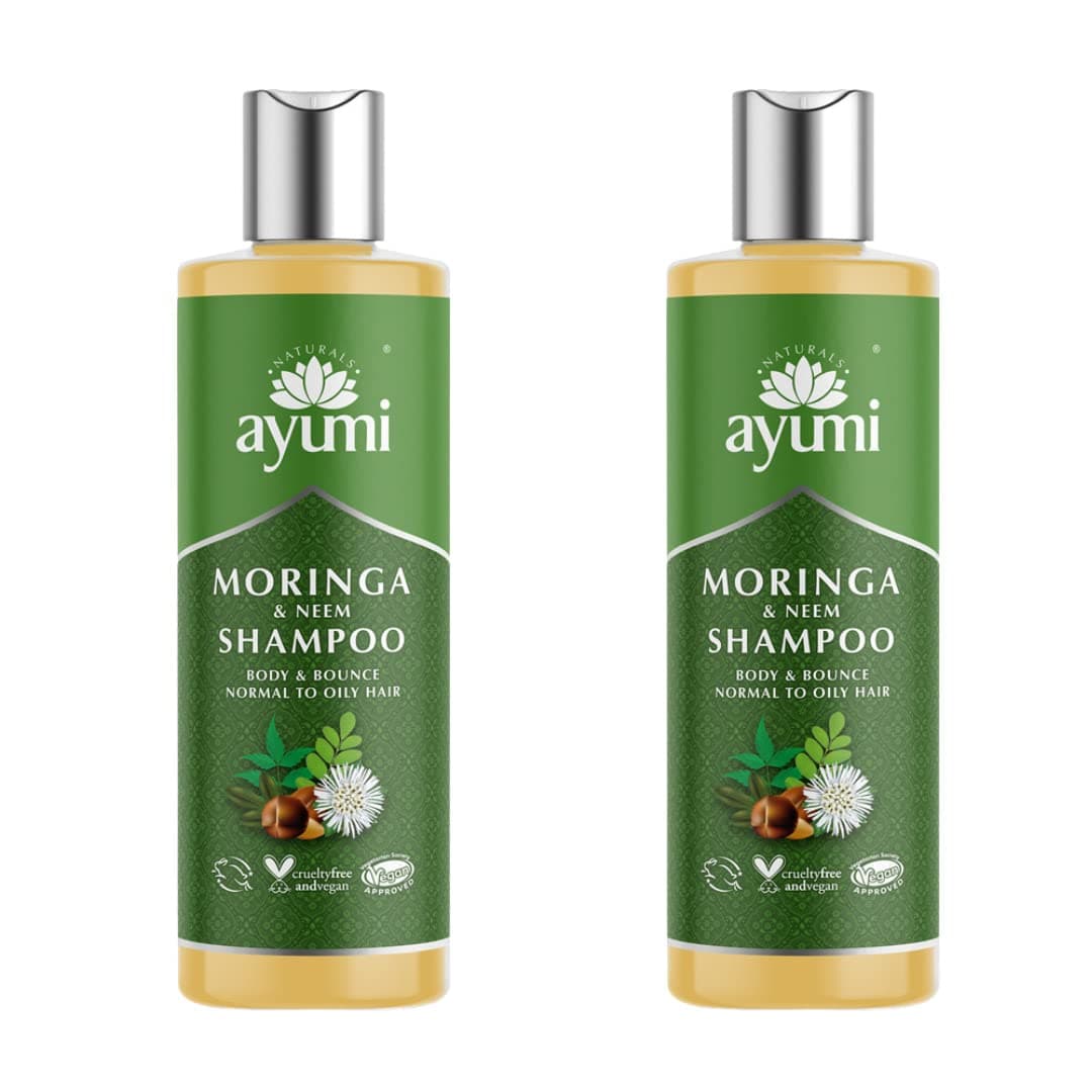 Ayumi Moringa & Neem Shampoo. Vegan, Cruelty-Free, Dermatologically-Tested, 2 x 250ml