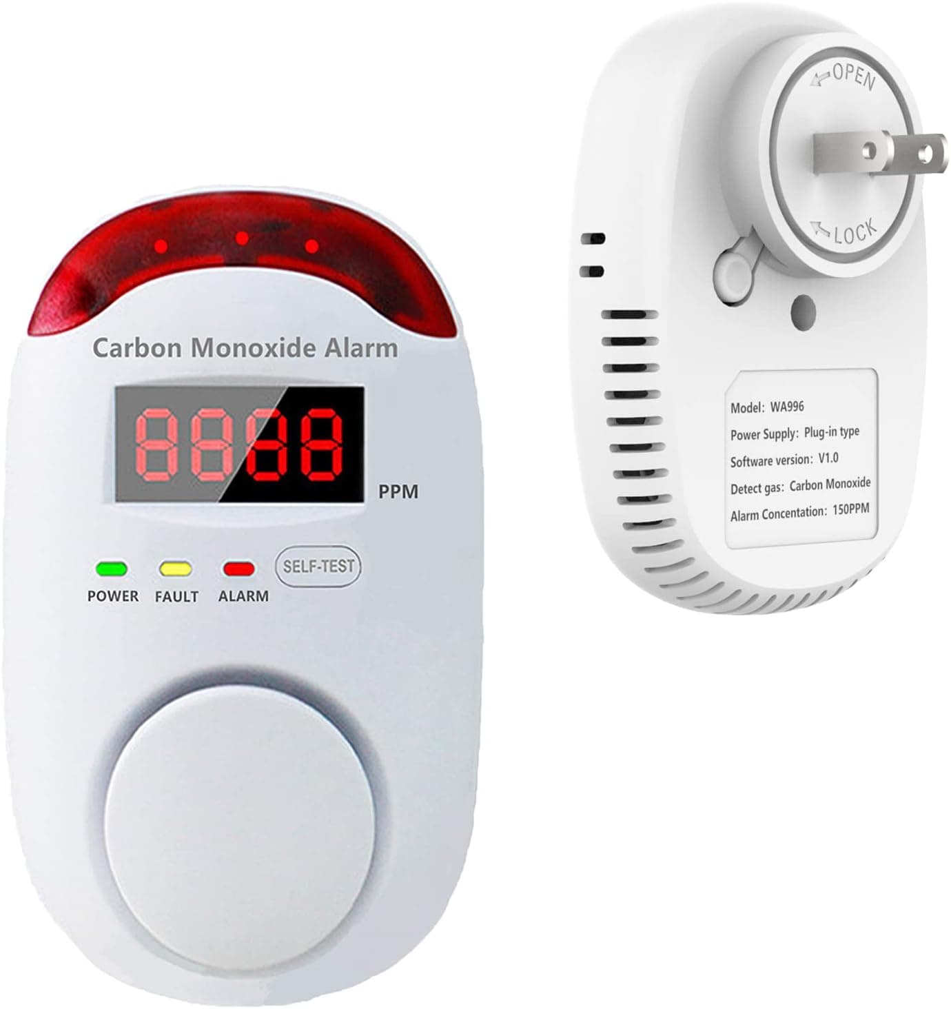 HAOKESITE Carbon Monoxide Detectors Plug in Wall Portable Carbon Monoxide Detector for Travel CO Alarm with LED Digital Display Voice Light Plug and Play