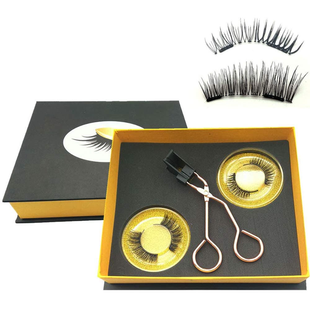 Magnetic Eyelashes Applicator Tool Kit,Glue-free Magnetic Eyelash Clip,Eyelashes Short Set with 2 Pairs Magnetic False Eyelashes,Magnetic Eyelashes No Eyeliner,Natural Look Bushy Look(NATURE BUSHY BLEND)