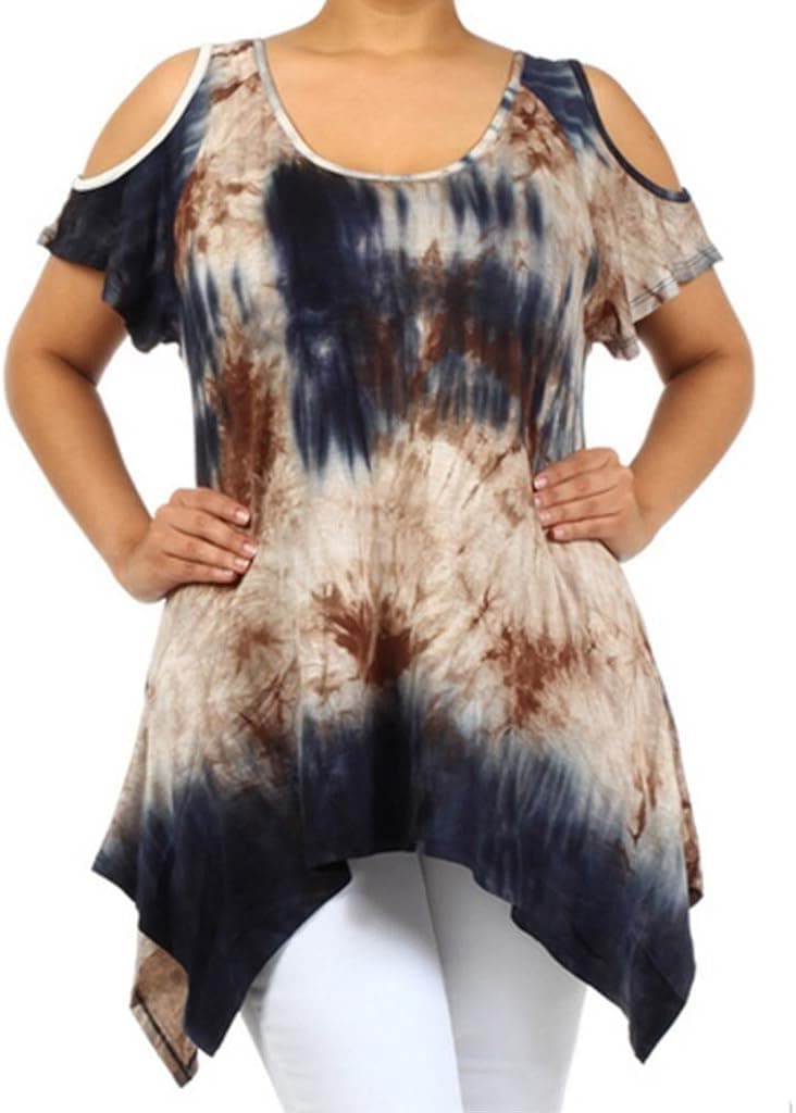 SugarRock Women Plus Size Bohemian Tunic Shirt Tie Dye S/s Asymmetric Hem in Navy