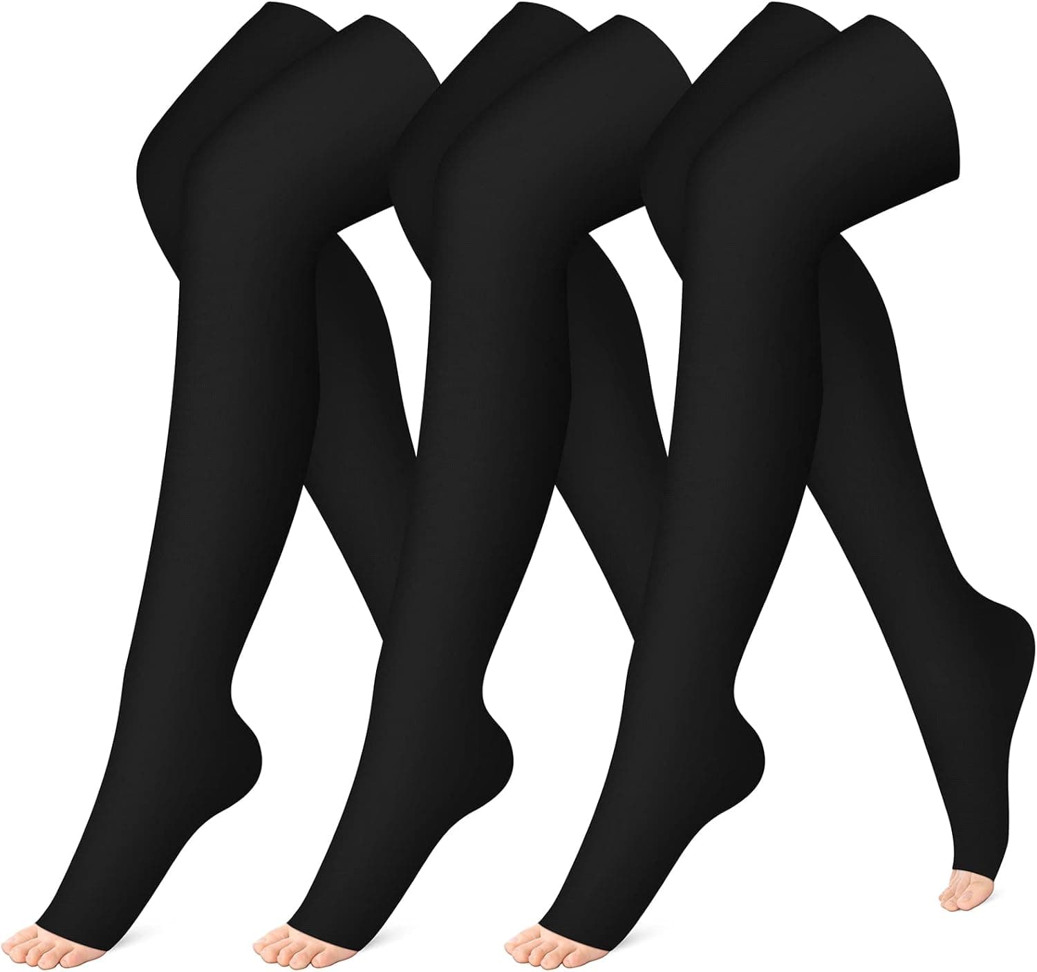 CHARMKING Open Toe Compression Socks (3 Pairs) Knee High Compression Stocking for Women & Men Running, Cycling, Athletic
