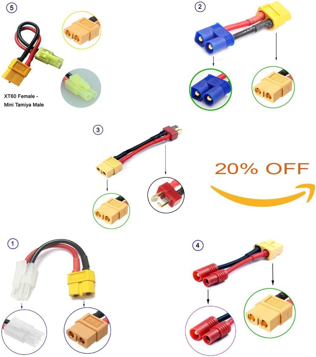 HOBBYMATE Lipo Battery Plug Adapter - XT60 Female Plug to Dean-Style T Plug Male