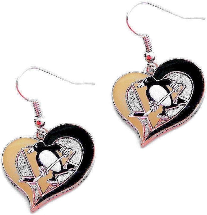 Aminco Pittsburgh Penguins Swirl Heart Earring NHL Dangle Logo Charm Gift