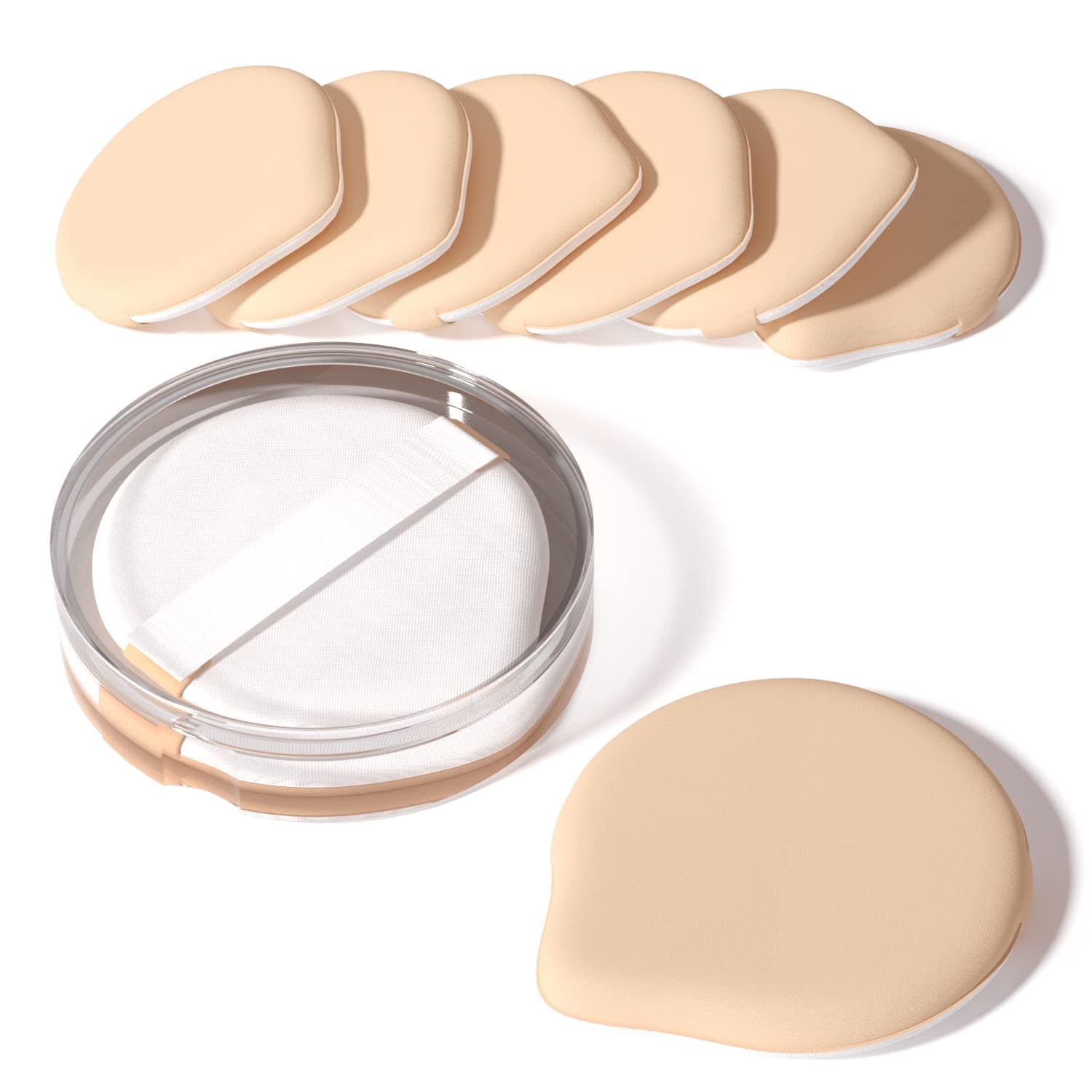 MOHOPE 8Pcs Air Cushion Makeup Puffs for Foundation with Portable Box | Latex-Free Blending Sponge for Liquid, Cream, Foundation and Powder | Teardrop Powder Puff | Honey Beige