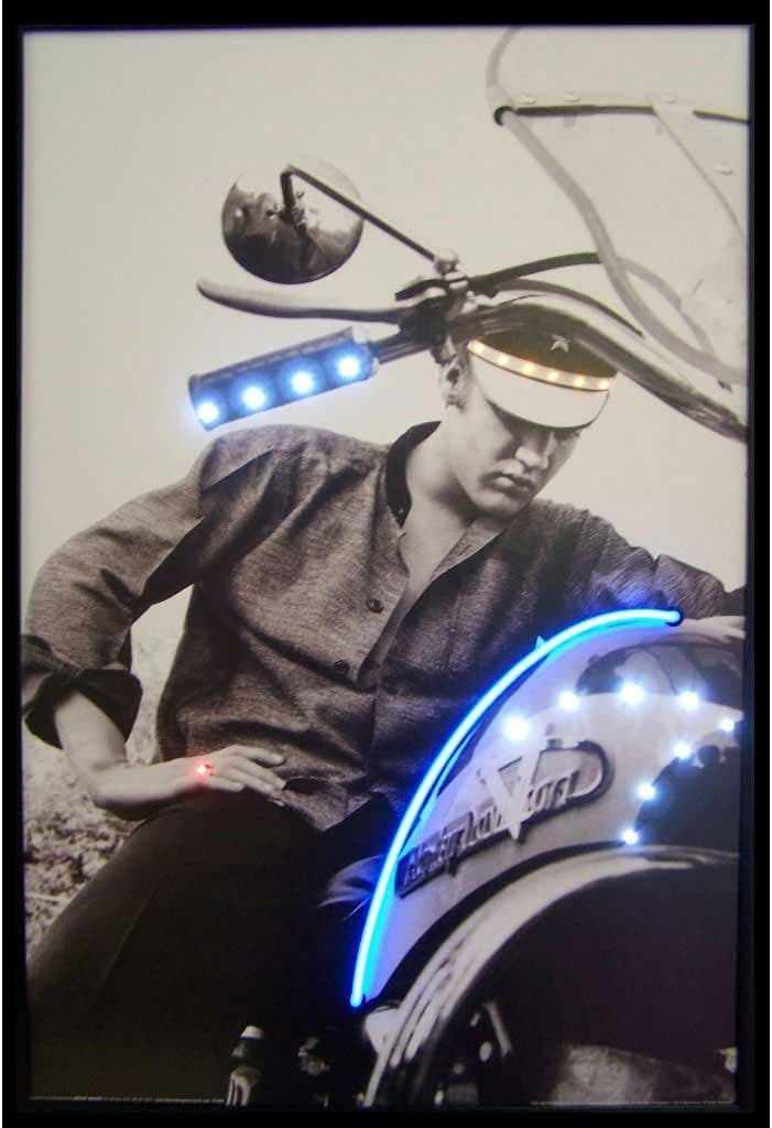 Neonetics Elvis Motorcycle Neon LED Lighted Framed Vintage Advertisement Wall Art
