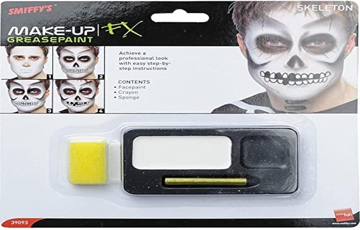Smiffy's Skeleton Face Paint Kit With Crayon & Sponge