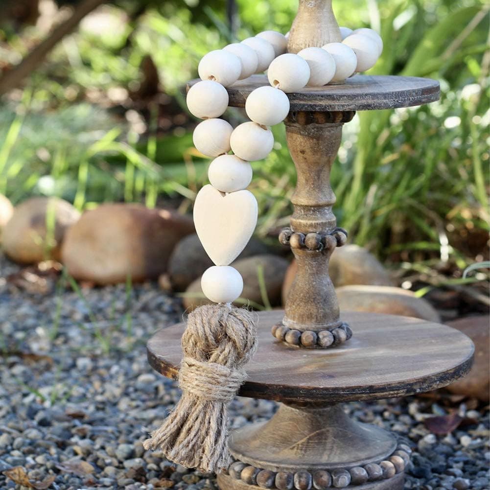 Braceus Nordic Heart Wooden Beads Tassels Hanging Ornament Home DIY Wall Decoration Wood