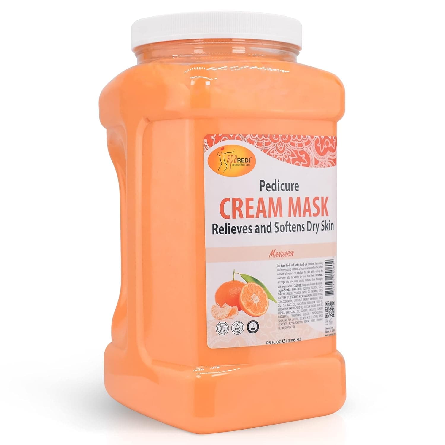 SPA REDI - Body and Foot Cream Mask, Mandarin, 128 Oz - Pedicure Massage for Tired Feet and Body, Hydrating, Fresh Skin - Infused with Hyaluronic Acid, Amino Acids, Panthenol, Comfrey Extract