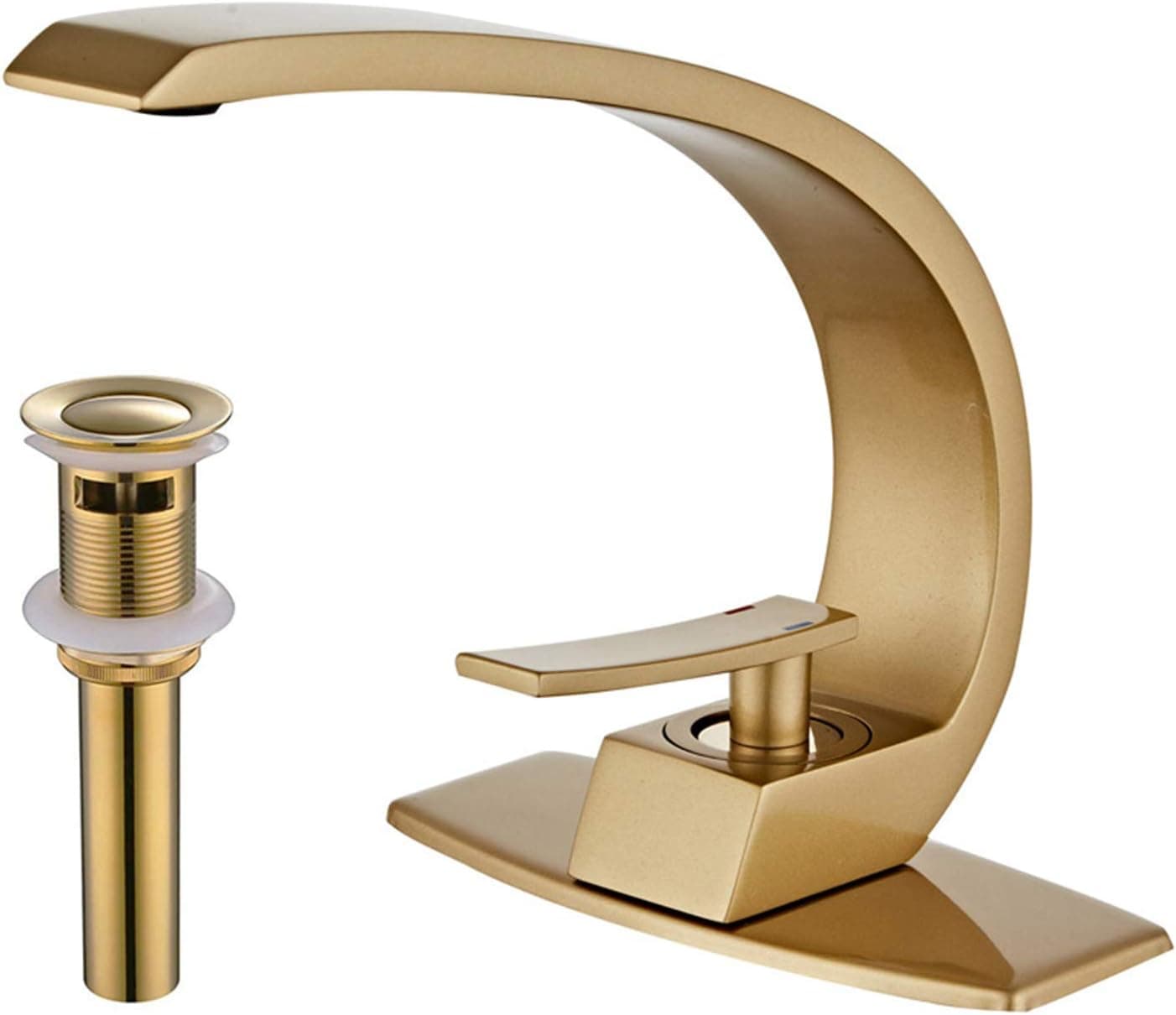 Wovier Brushed Gold Bathroom Sink Faucet with Supply Hose,Cover Plate and Pop Up Drain,Unique Design Single Handle Single Hole Lavatory Faucet,Basin Mixer Tap Commercial